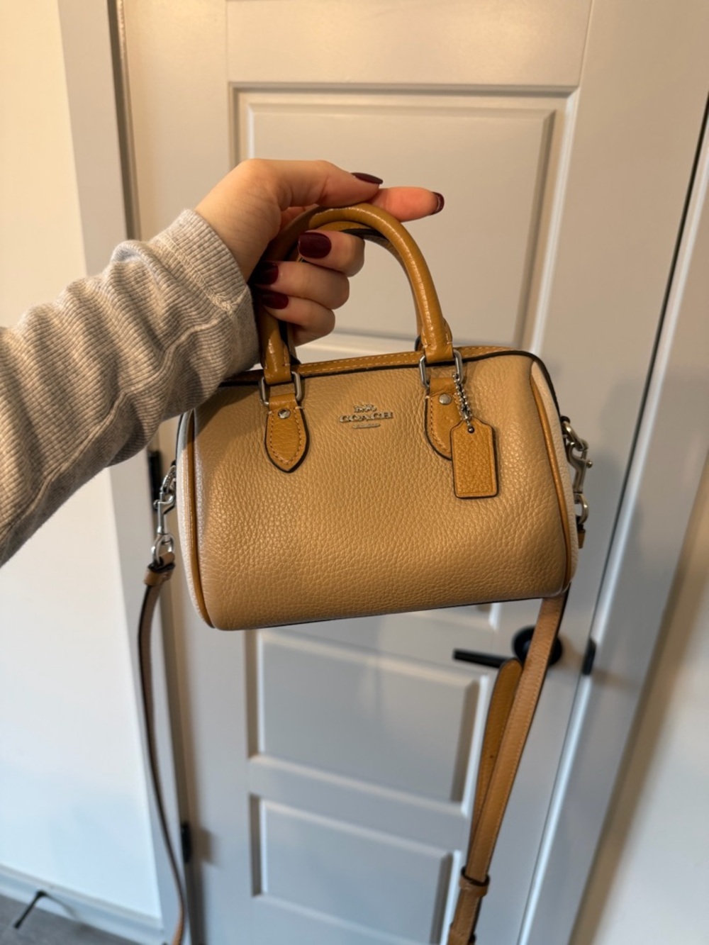 Coach Mini Rowan Bag in Tan & White
